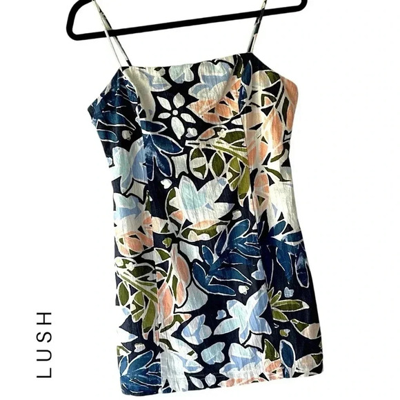 LUSH NWOT MOSAIC AIN’T SO NAVY BLUE LINEN MINI DRESS | MEDIUM - Picture 1 of 9